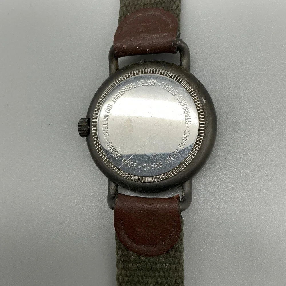 Swiss Army Cavalry Mens Watch 37mm Black Dial Leather Strap Date New Battery